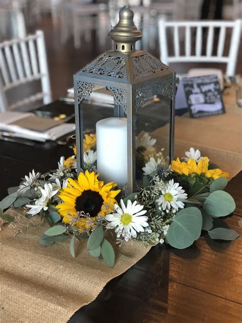 Sunflower Lantern Centerpiece For Rustic Wedding Decor