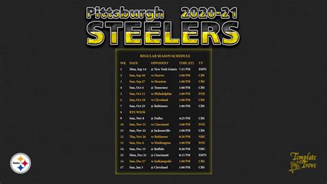2020-2021 Pittsburgh Steelers Wallpaper Schedule