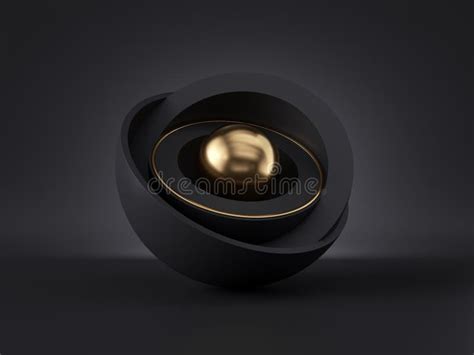3d Abstract Minimal Modern Black Gold Background Golden Core Ball