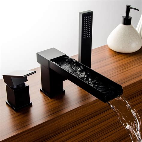Choose from oil rubbed bronze, brushed nickel, or chrome finishes from top selling brands at. Luxury Mero 1-Handle Deck-Mount Waterfall Roman Tub Filler ...