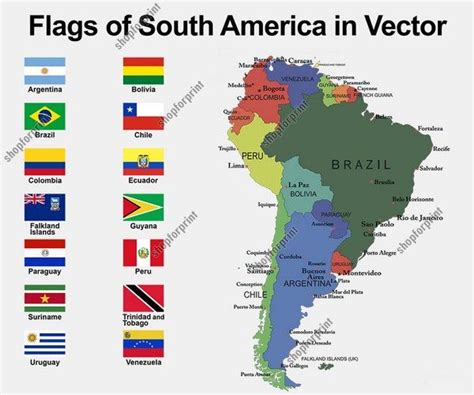 South America Flags With Names In Vector Format South America Flag