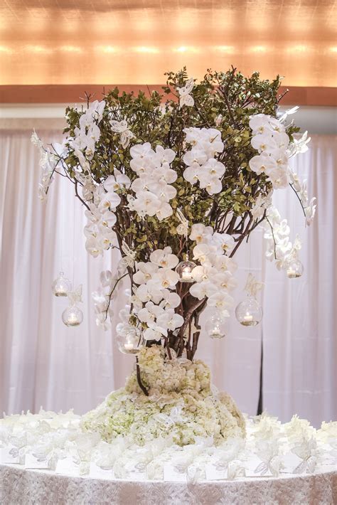 Tall Centerpiece With White Orchids And Votives White Orchids Tall
