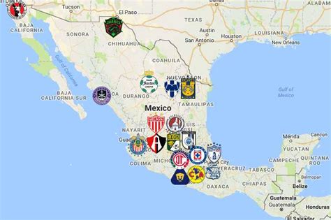 Distribución geográfica de los equipos de la Liga MX y sus estadios