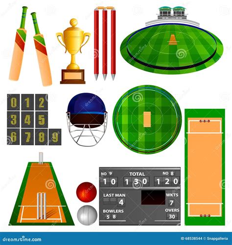 Cricket Equipment Stock Vector Illustration Of Object 68538544