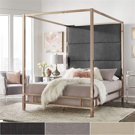 Check spelling or type a new query. Evie Champagne Gold Metal Canopy Bed with Linen Panel ...