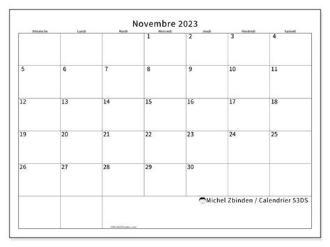 Calendrier Novembre 2023 53ds Michel Zbinden Ca