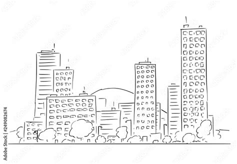 Cartoon Vector Drawing Of Cityscape Landscape Modern High Residential