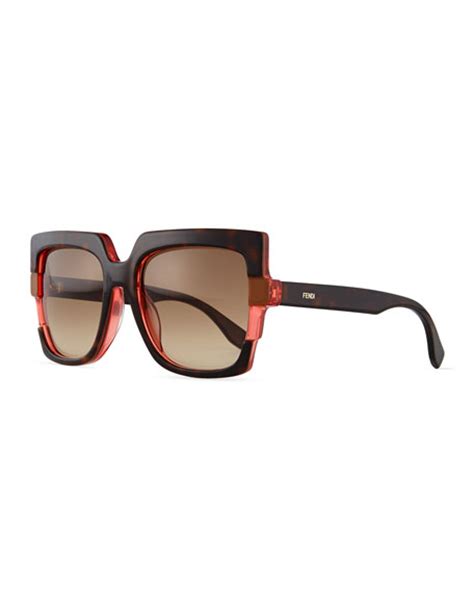 Fendi Large Square Colorblock Sunglasses Havana Red Neiman Marcus