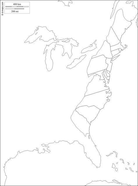 USA The 13 Colonies Free Map Free Blank Map Free Outline Map Free