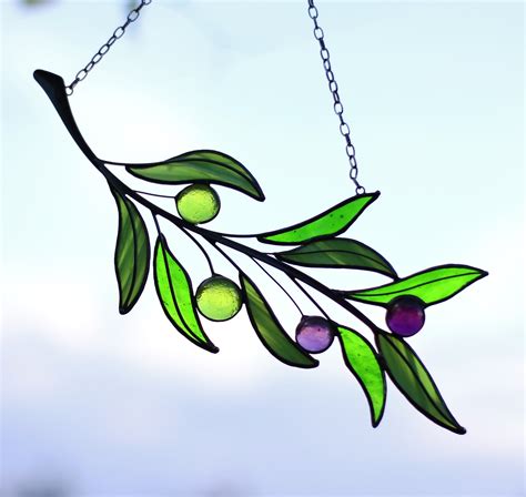 Olive Branch Suncatcher Stained Glass Art Window Hangings Home Etsy