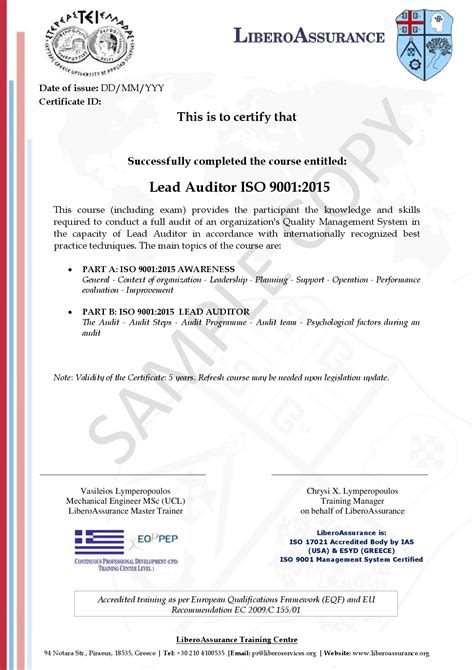 Lead Auditor Iso 90012015 Libero Services
