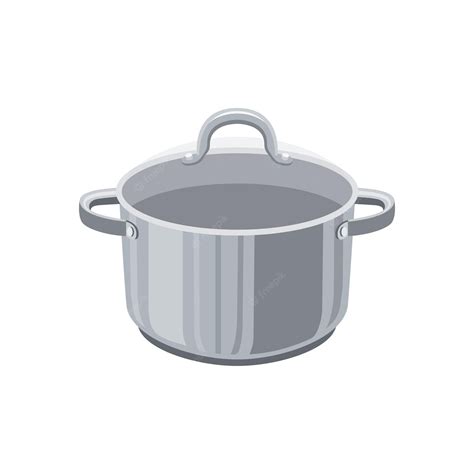 Premium Vector Steel Cooking Pot With Lid Cartoon Saucepan Subject Of