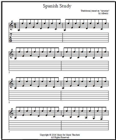 Spanish Study Free Guitar Tabs For Beginning Classical Guitar