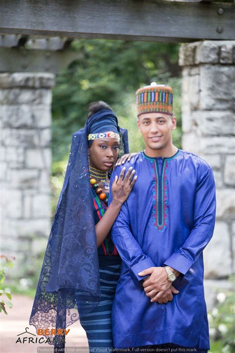 Couples Fulani Hausa Traditional Wedding Attire With Accesories Lace