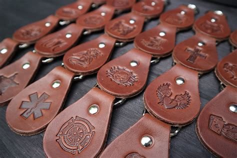 Custom Leather Keychain With Various 3d Stamps In Two Colors Etsy