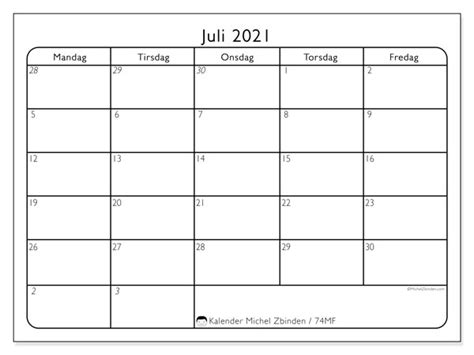 Kalender For Juli 2021 For Utskrift “51sl” Michel Zbinden No