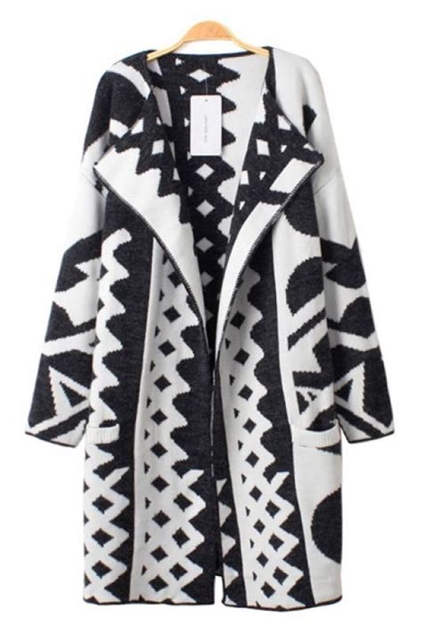 Geometric Pattern Long Sleeve Loose Cardigan Sweater Fashion Clothes