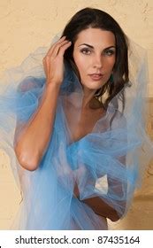 Beautiful Czech Brunette Nude Wrapped Blue ภาพสตอก 87435164 Shutterstock