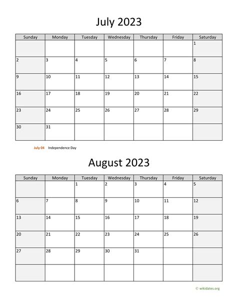 July And August 2023 Calendar Wikidatesorg July 2023 Monthly