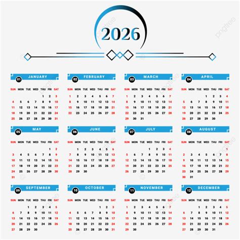 Calendario 2026 Con Forma Geométrica Celeste Y Negra Vector Png