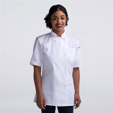 Womens Short Sleeve Plastic Button Chef Coat Chefwear