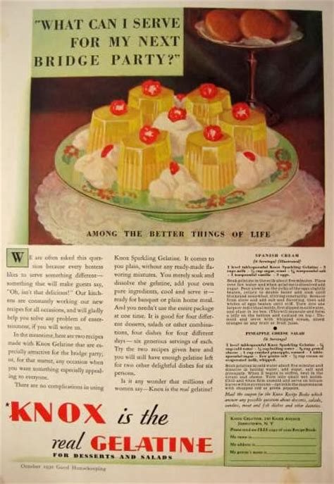 1930 Knox Gelatine Ad ~ Spanish Cream Recipe Vintage Food Ads Other