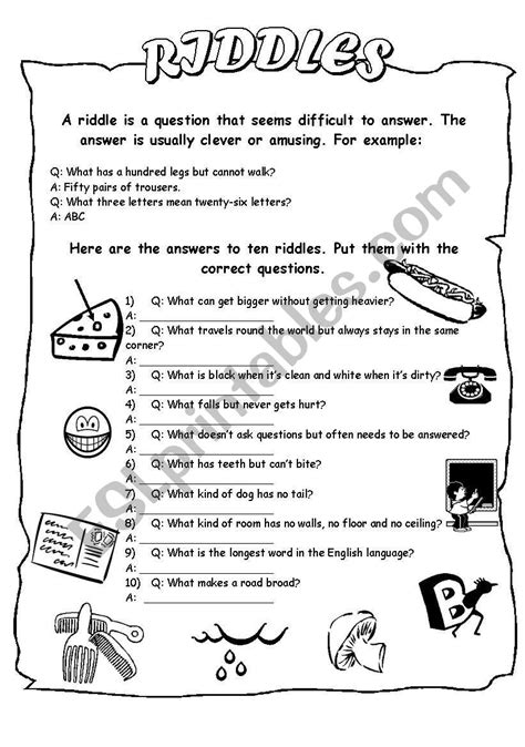 Riddles Worksheets Worksheets For Kindergarten