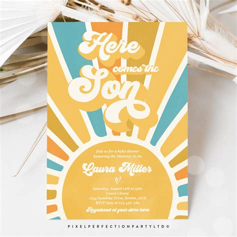 Editable Sunshine Baby Shower Invitation Here Come The Son Etsy España