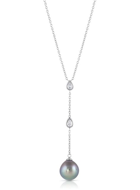 14k Pear Shaped Diamonds Tahitian Pearl Pendant Necklace Baggins Pearls