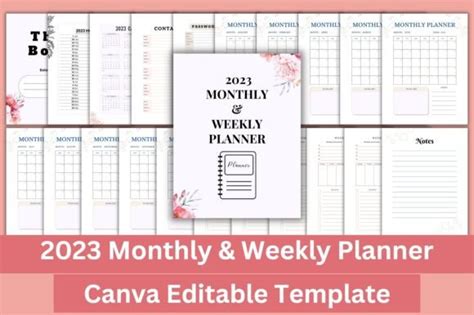 Monthly And Weekly Planner 2023 Canva Graphic By Designmela01 · Creative