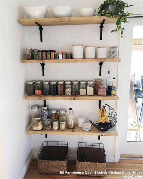 80 Farmhouse Open Shelves Kitchen Decor Ideas Open Kitchen Shelves