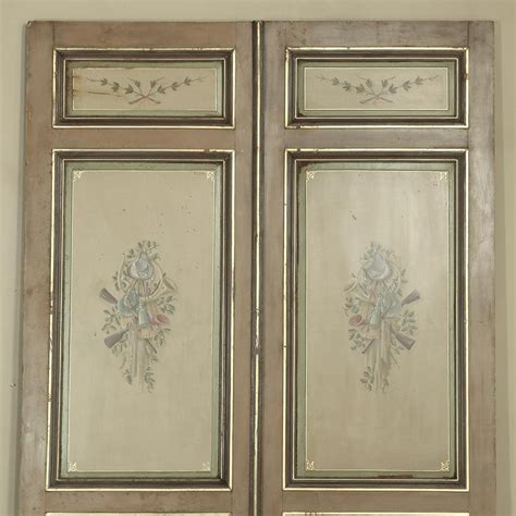 Antique steel clad fire door with chicken wire glass. Pair of 19th Century French Hand Painted Paneled Interior ...