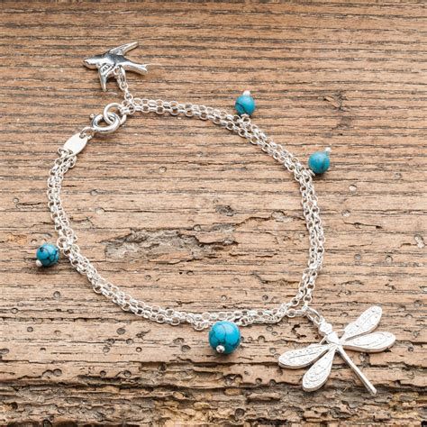 Silver Dragonfly Bracelet With Turquoise By Victoria Jill