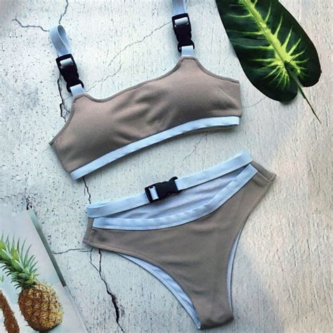 Sexy Bandeau Swimsuit Micro Sport Bikini Set Ribbed Swimwear Women 2019