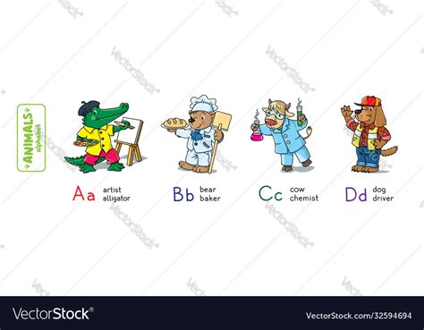 Animals With Professions Funny Alphabet Or Abc Vector Image