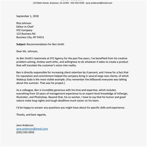 Letter Of Recommendation For Co Worker Template Business Format