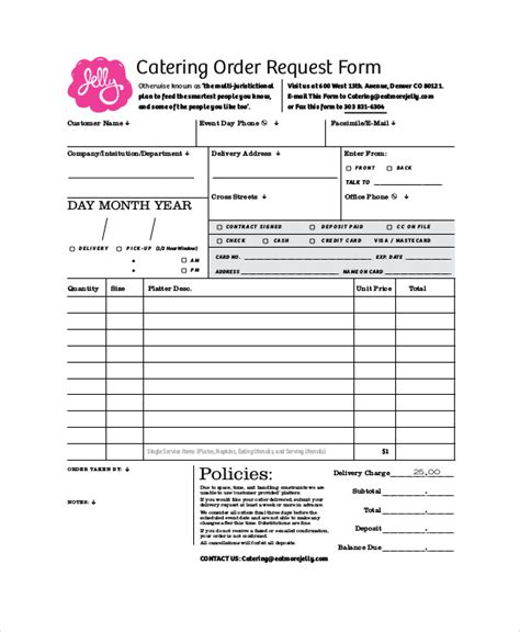 Catering Request Form Template