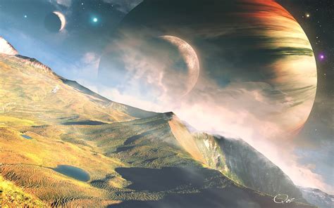 Wallpaper Planets Stars Space Mountains Dream Landscape 1920x1200