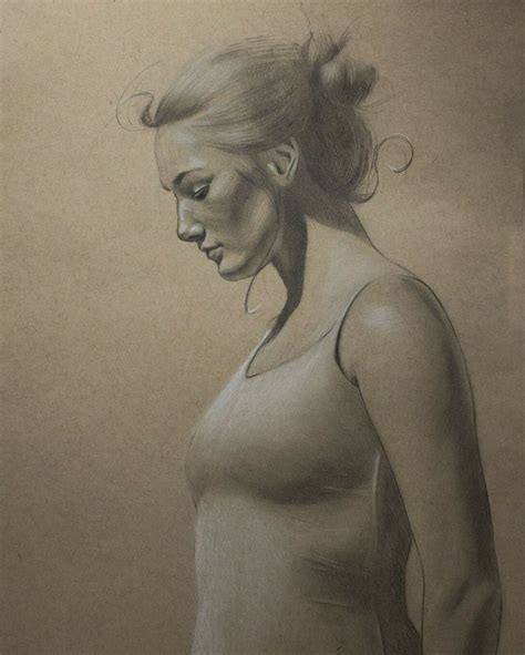 Original Female Figure Drawing 9 X12 Graphite And White Chalk On Tan