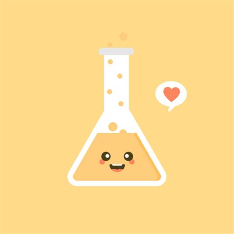 Kawaii And Cute Character Erlenmeyer Chemical Flask Flat Design Vector