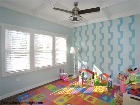 Office Kids Bedroom With Coffered Ceiling And Turquoise Hand Painted