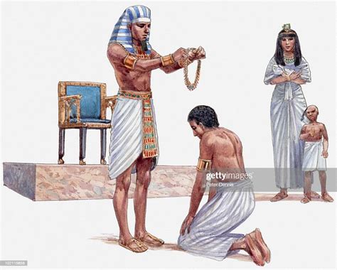 Illustration Of Pharaoh Giving Kneeling Joseph Gold Chain Arsenath The
