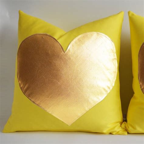 Sukan Gold Heart Yellow Canvas Pillow Heart Shaped By Sukan