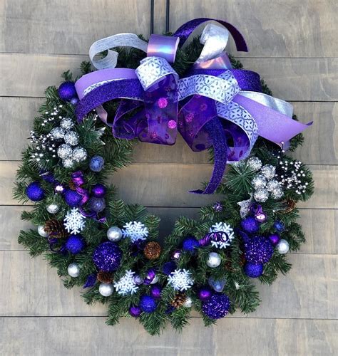 Purple Xmas Wreath Purple Holiday Wreath Large Purple Etsy Purple
