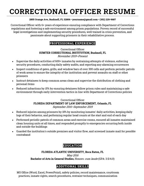 Correctional Officer Resume Sample And 11 Skills To List