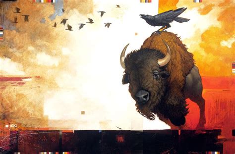 Craig Kosak Painting Ravens And The Bison Buffalo Animal Buffalo Art