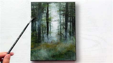 Foggy Forest Acrylic Painting Tutorial Misty Green Forest Painting