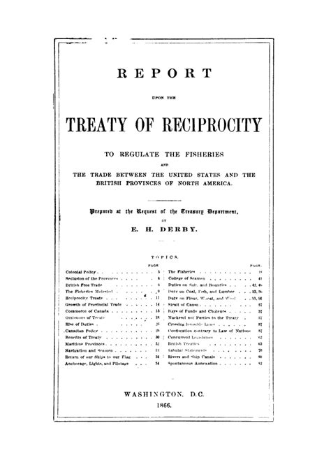 Preliminary Report On The Treaty Of Reciprocity With Great Britain To