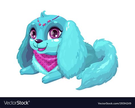Little Cute Cartoon Blue Fluffy Puppy Royalty Free Vector
