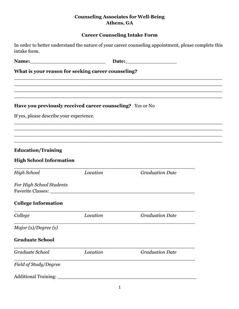 Free 21 Counseling Intake Forms In Pdf Ms Word